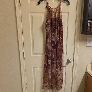 DKNY Brown and Cream Patterned Maxi Dress
